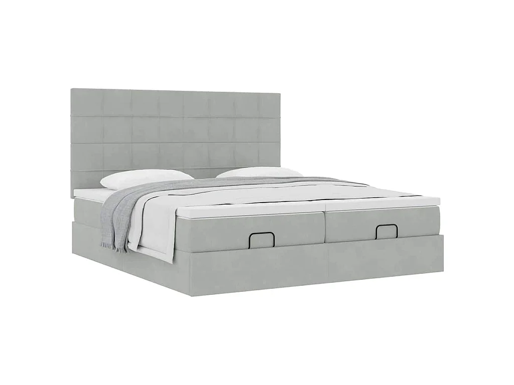 Ottoman bed met matrassen 160x200cm fluweel lichtgrijs