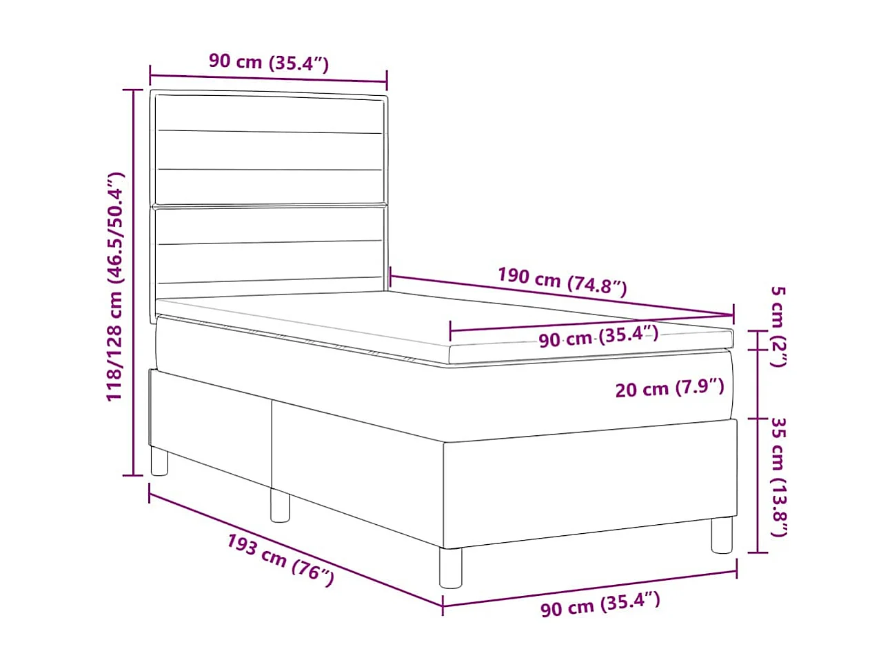 Lit à ressorts avec matelas Gris foncé 90 x 190 cm tissu