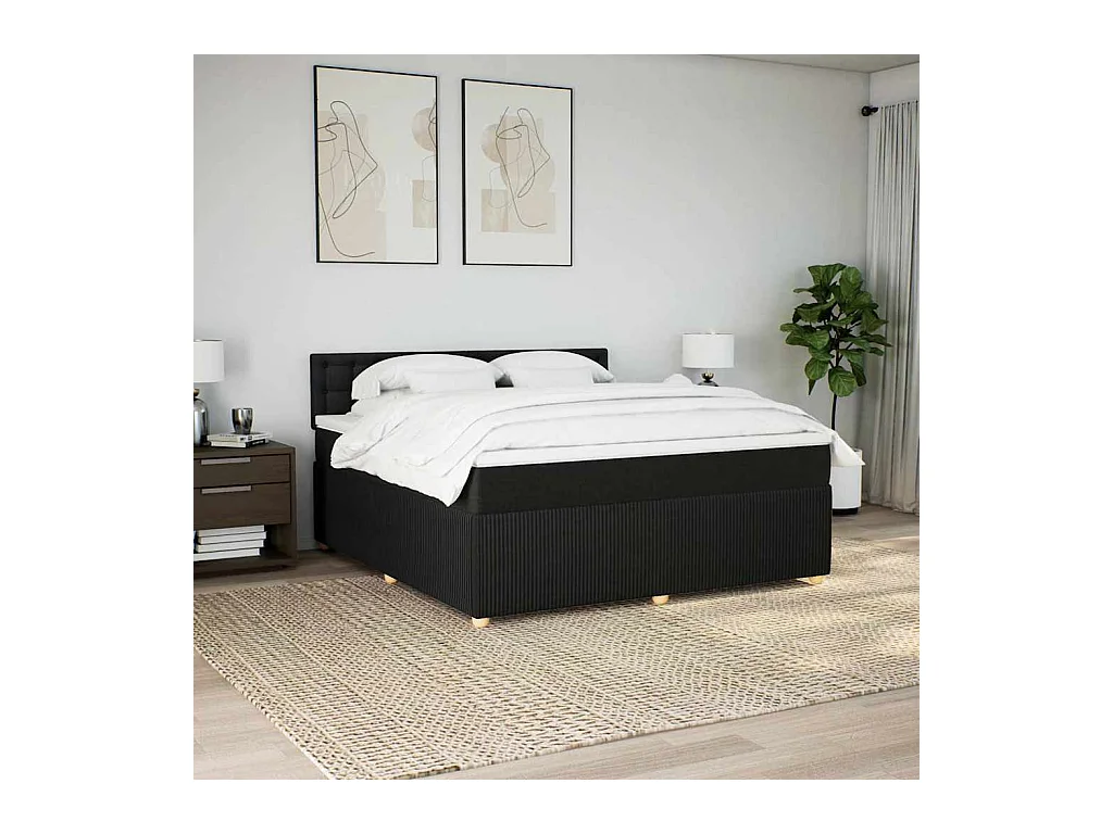 Sommier à lattes de lit avec matelas Noir 180x200 cm Tissu