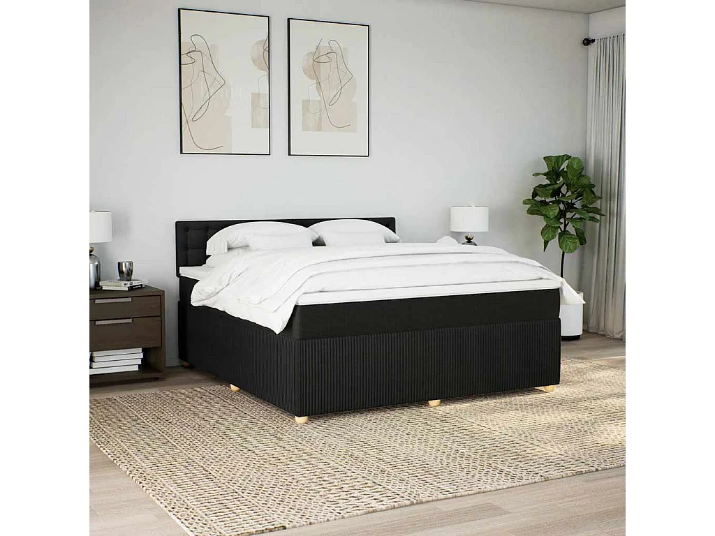 Sommier à lattes de lit avec matelas Noir 180x200 cm Tissu
