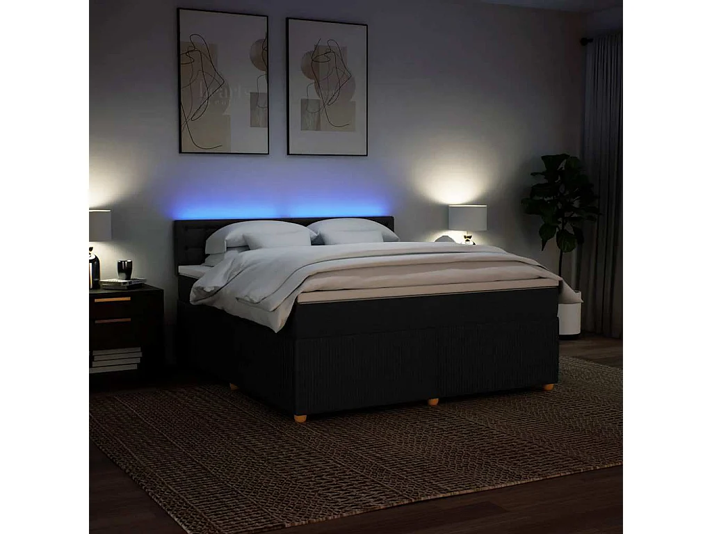 Sommier à lattes de lit avec matelas Noir 180x200 cm Tissu