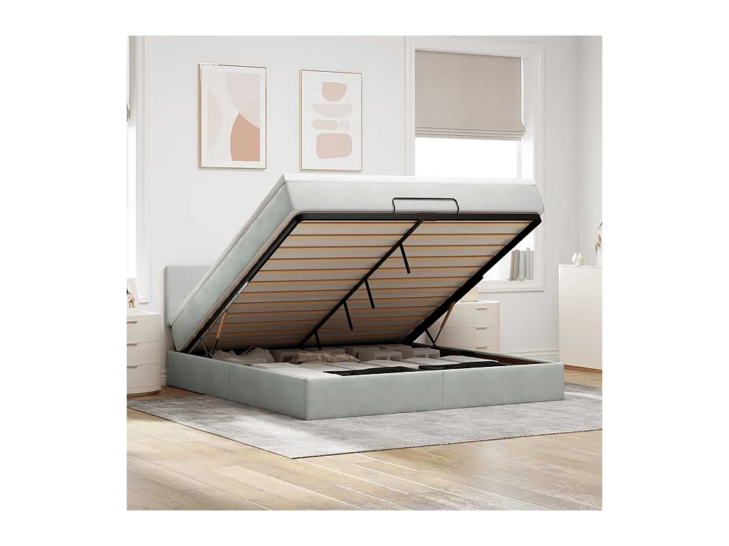 Ottoman-Bett mit Matratze Hellgrau 160x200 cm Samt