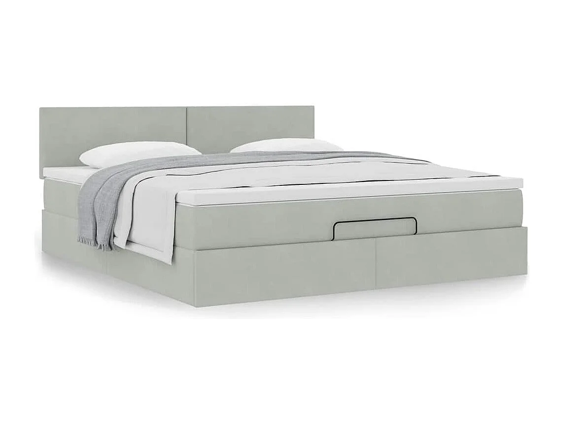 Cadre de lit ottoman avec matelas gris clair 160x200 cm velours