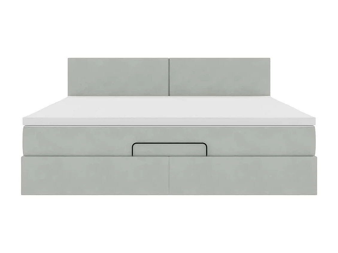 Cadre de lit ottoman avec matelas gris clair 160x200 cm velours