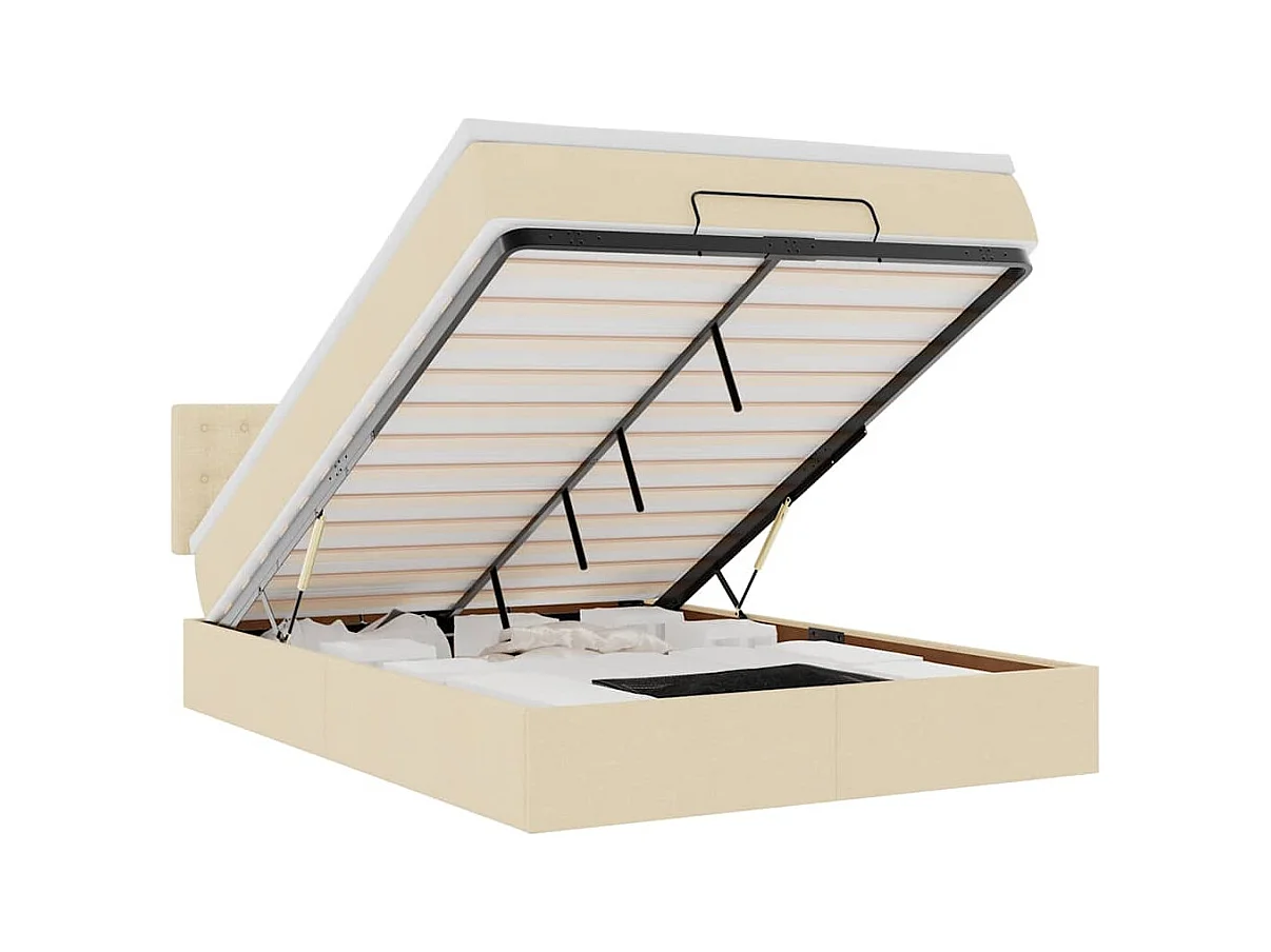 Pouf Letto con Materasso Crema 140x200 cm in Tessuto