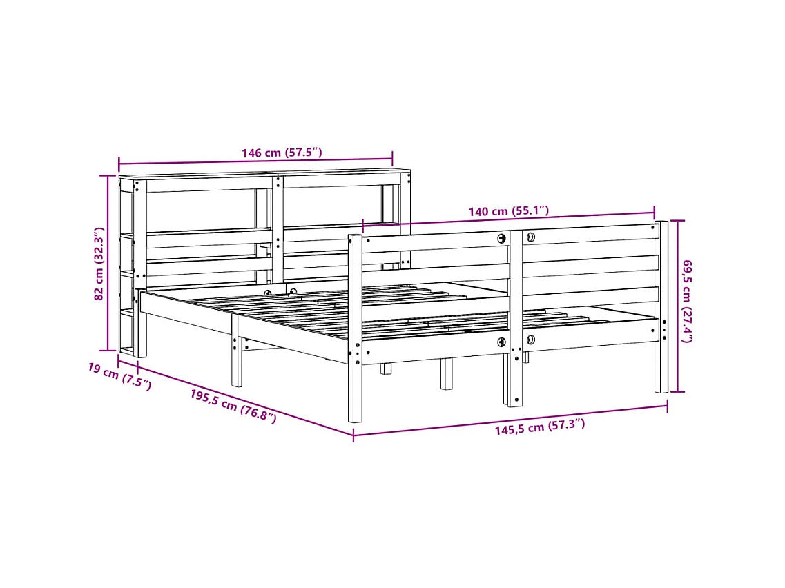 Letto senza Materasso Marrone Cera 140x190 cm in Legno di Pino