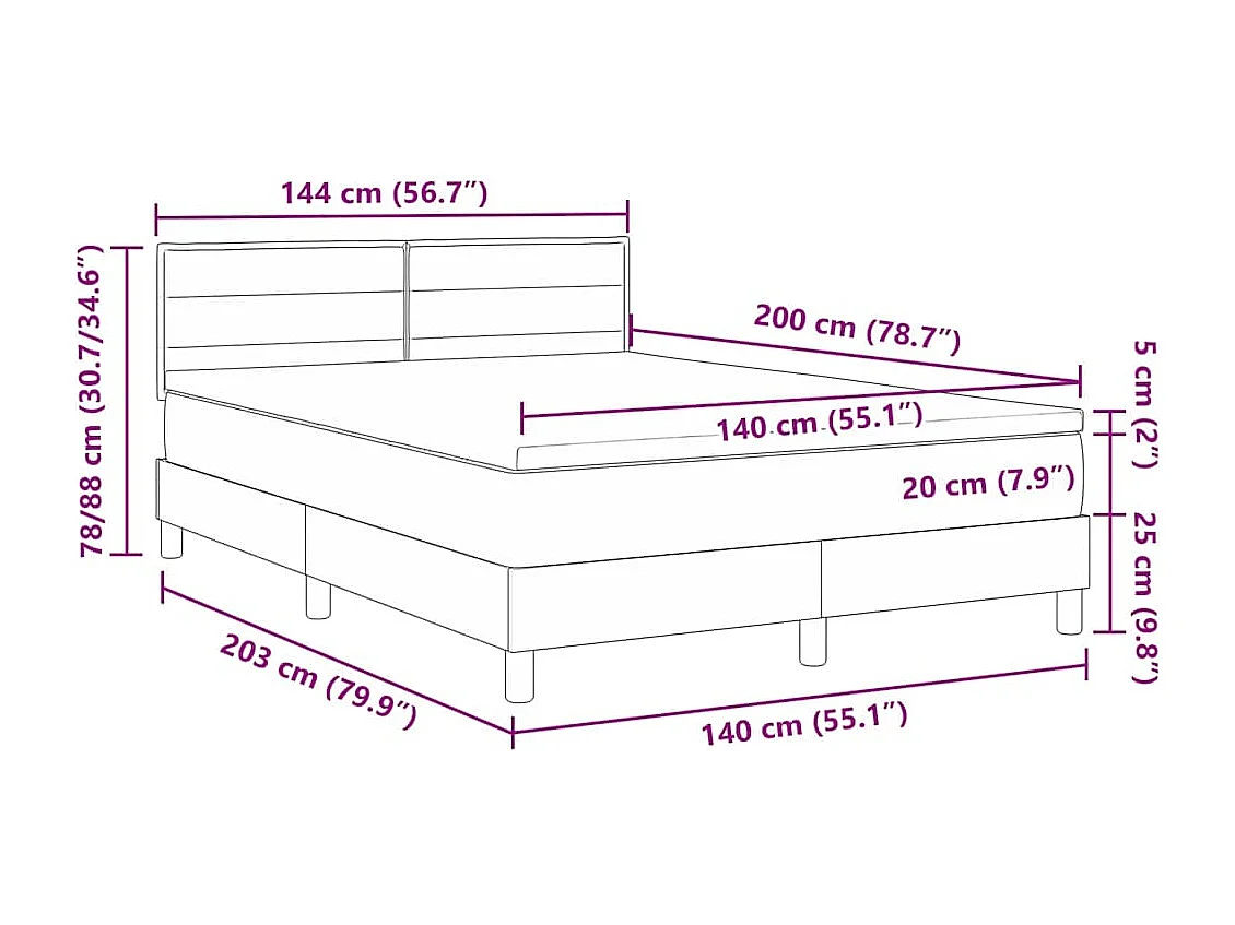 Boxspringbett mit Matratze mit Kopfteil Blau 140 x 200 cm Stoff