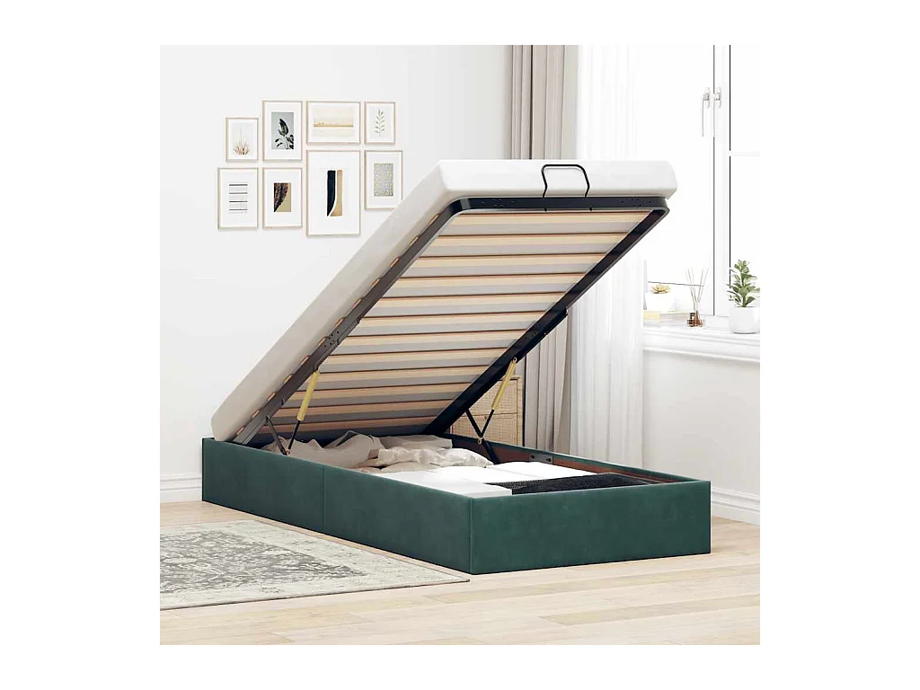 Cadre de lit ottoman sans matelas vert foncé 90x200 cm velours