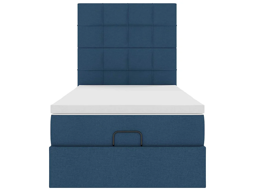 Cama otomana con colchón y luces LED azul 90x200 cm Tela