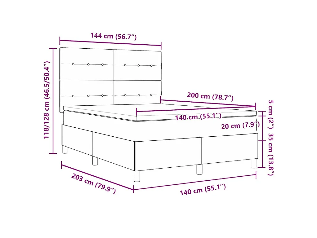 Boxspringbed met hoofdeinde Lichtgrijs 140 x 200 cm Stof