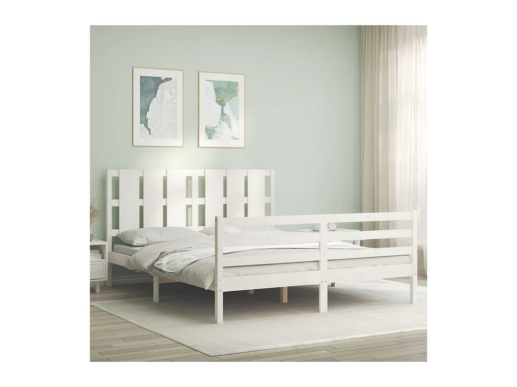 Massivholzbett mit Kopfteil Weiß 160x200 cm