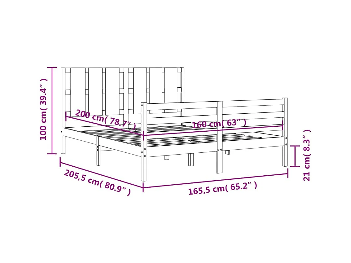 Massivholzbett mit Kopfteil Weiß 160x200 cm