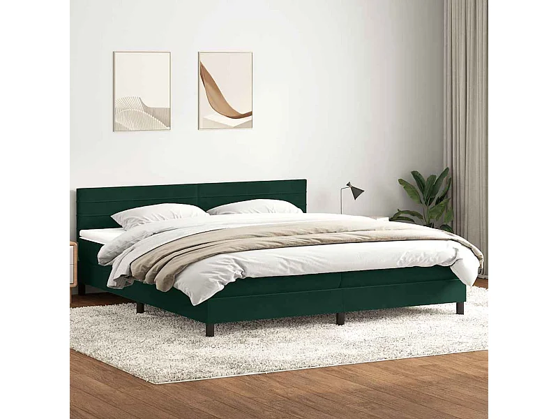 Boxspring met matras fluweel donkergroen 180x220 cm