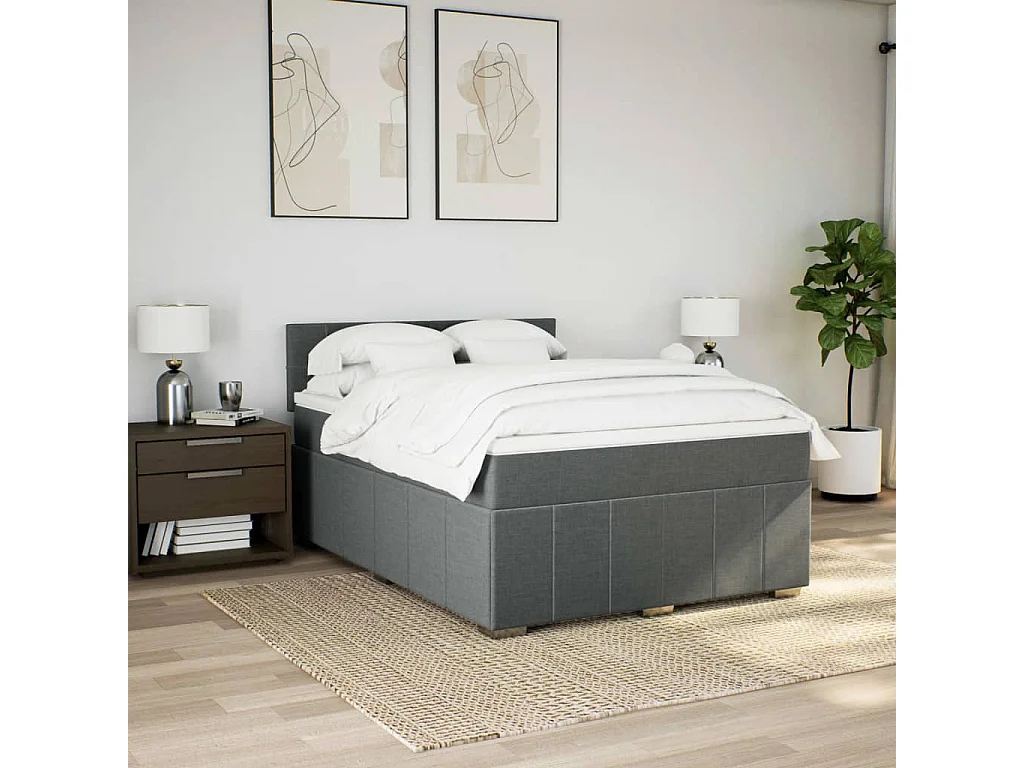 Giroletto a Molle con Materasso Grigio Scuro 160x200 cm Tessuto