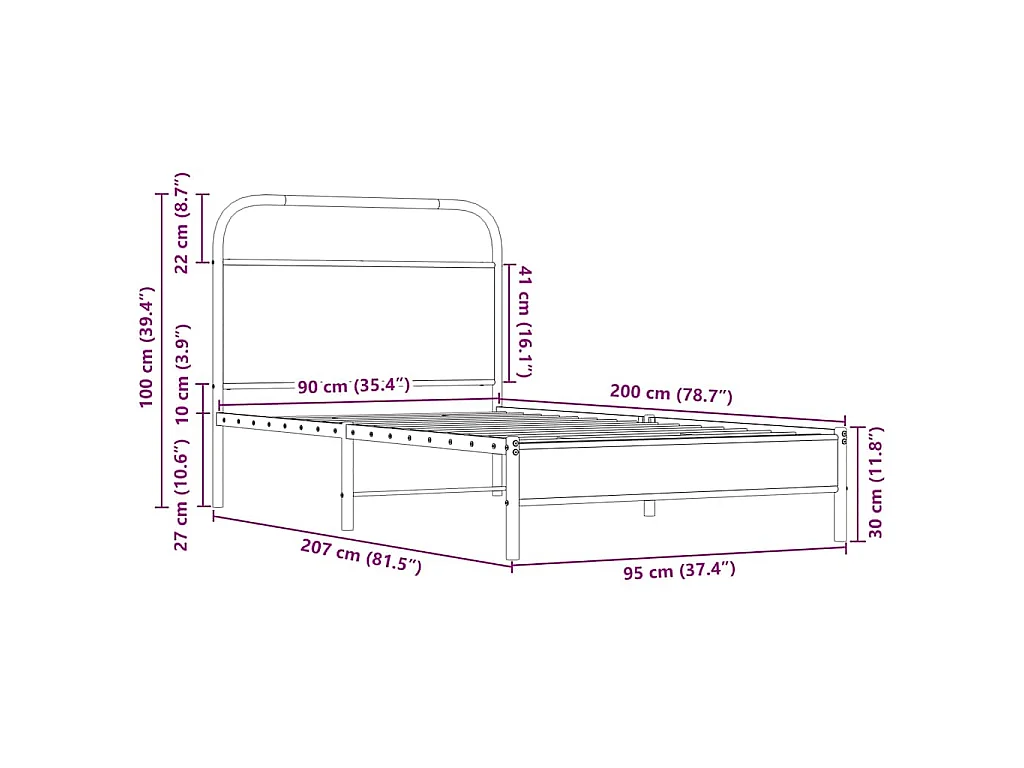 Cadre de lit sans matelas 90x200cm chêne sonoma bois ingénierie