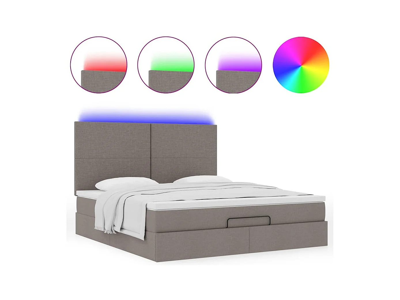 Cadre de lit ottoman avec matelas taupe 180x200 cm tissu