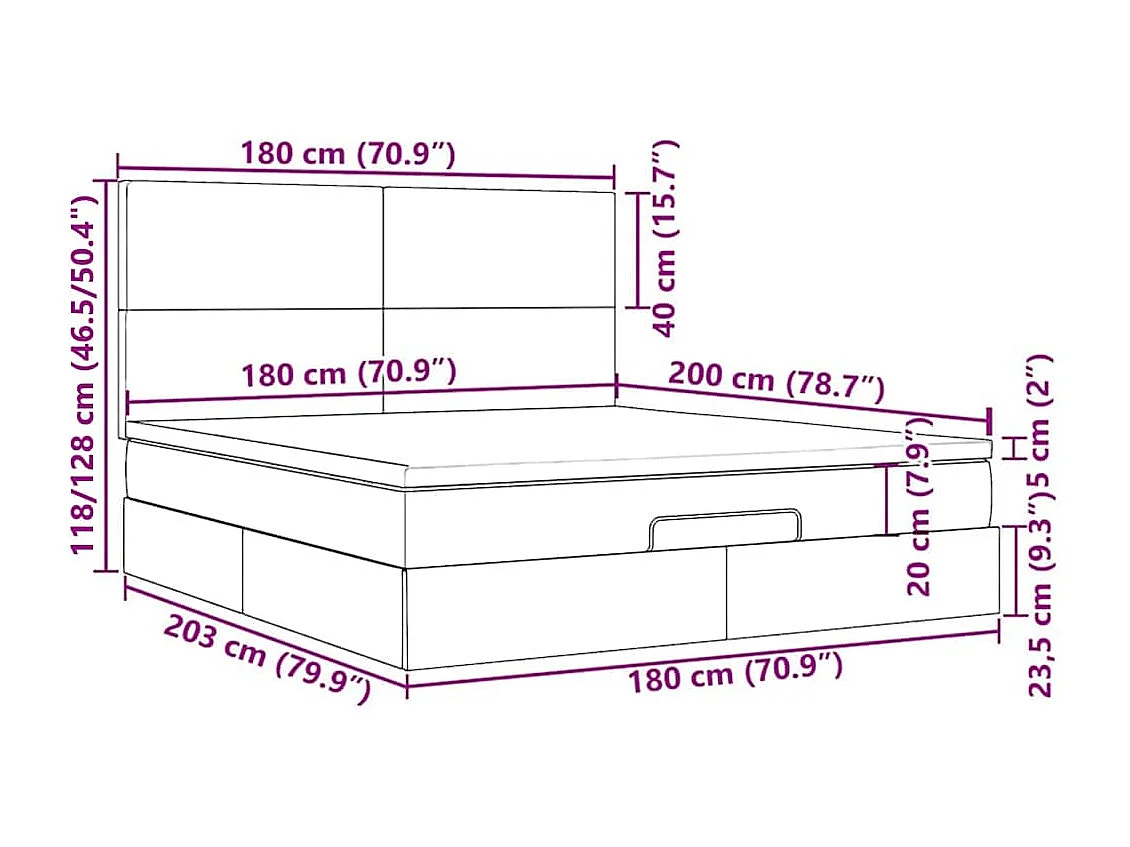 Ottoman-Bett mit Matratze & LEDs Taupe 180x200 cm Stoff