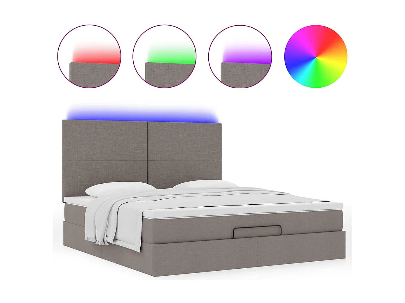 Ottoman-Bett mit Matratze & LEDs Taupe 180x200 cm Stoff