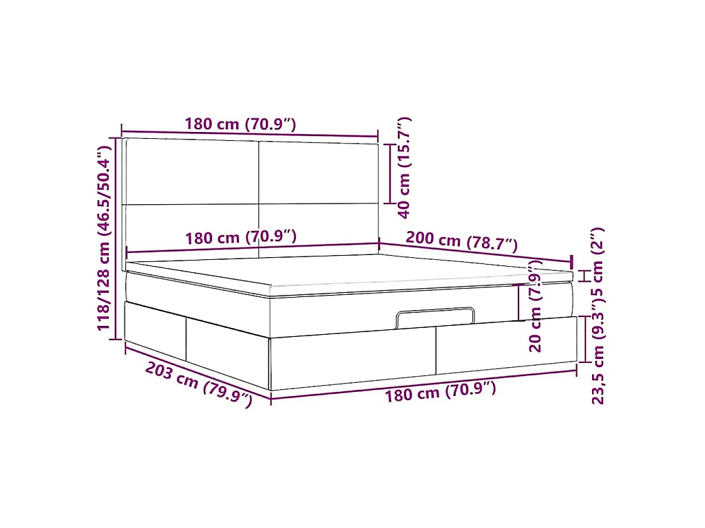 Ottoman bed met matras en LED's 180x200cm stof taupe