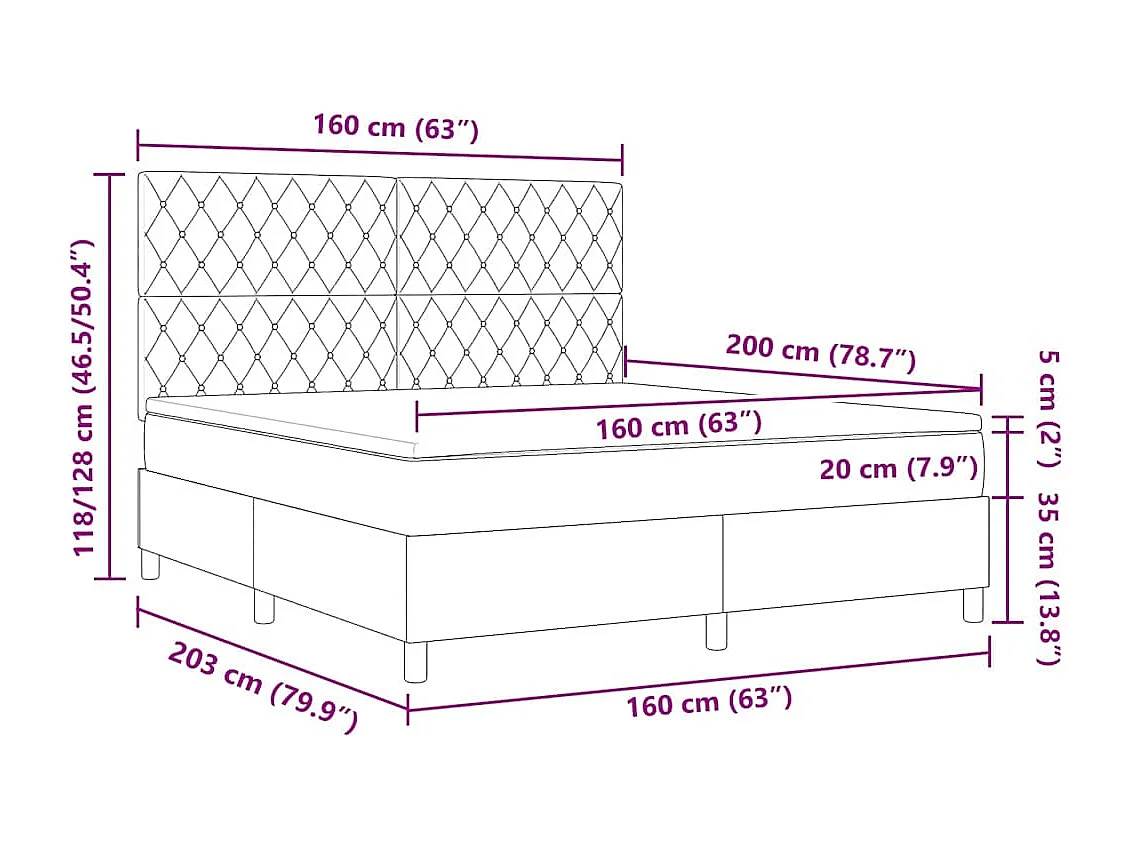 Lit à ressorts avec matelas Rose 160 x 200 cm Velours