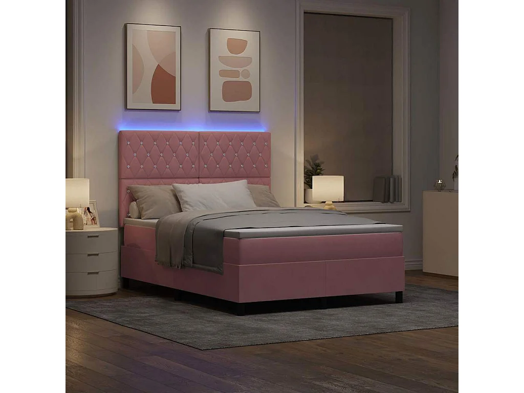 LED Box Spring Bed met matras Roze 160 x 200 cm Fluweel