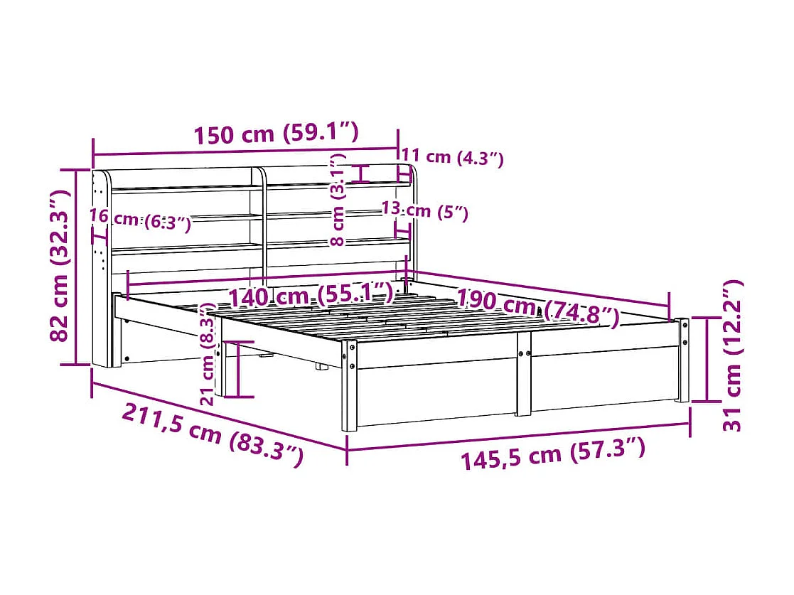 Bettgestell mit Kopfteil ohne Matratze 140x190 cm