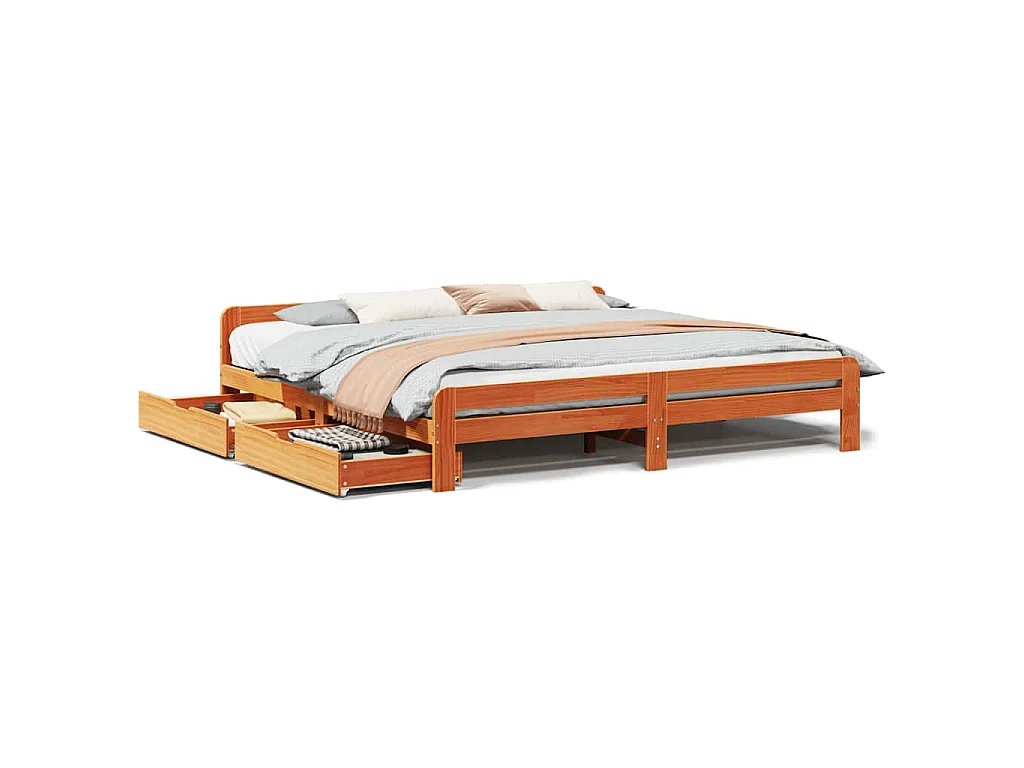 Bedframe zonder matras massief grenenhout wasbruin 180x200 cm
