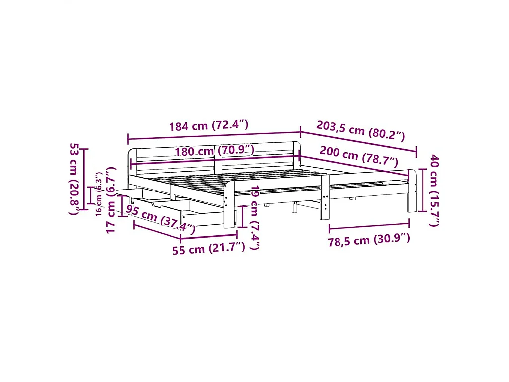 Bedframe zonder matras massief grenenhout wasbruin 180x200 cm