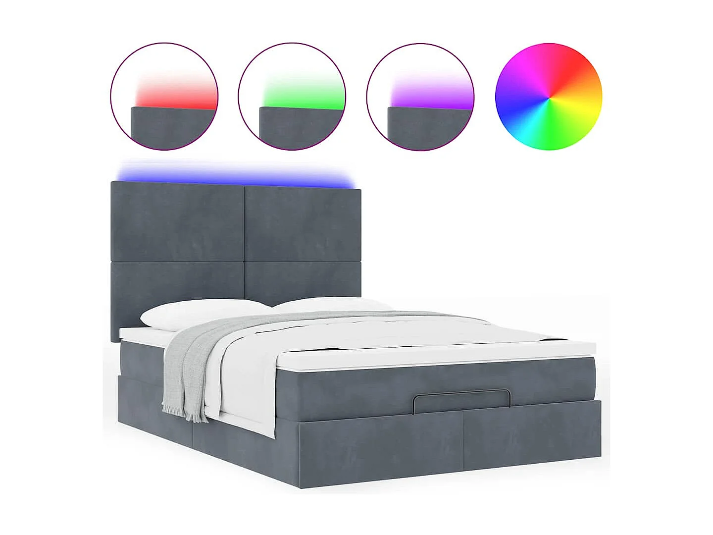 Ottoman-Bett mit Matratzen & LEDs Dunkelgrau 140x200 cm Samt