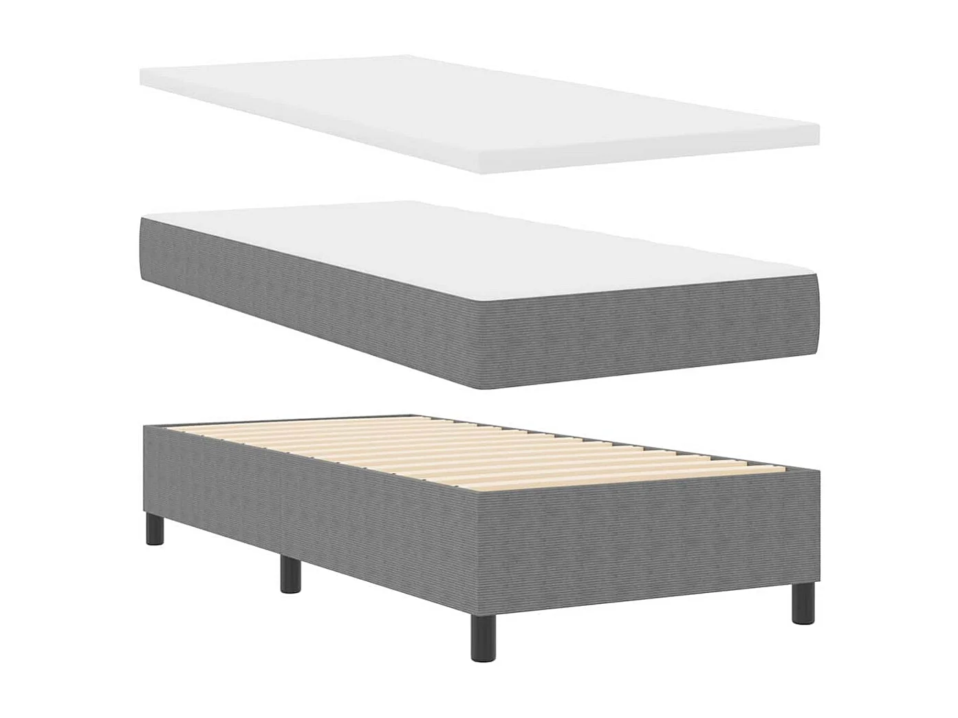 Boxspringbett Hellgrau und Weiß 90 x 190 cm Cordstoff