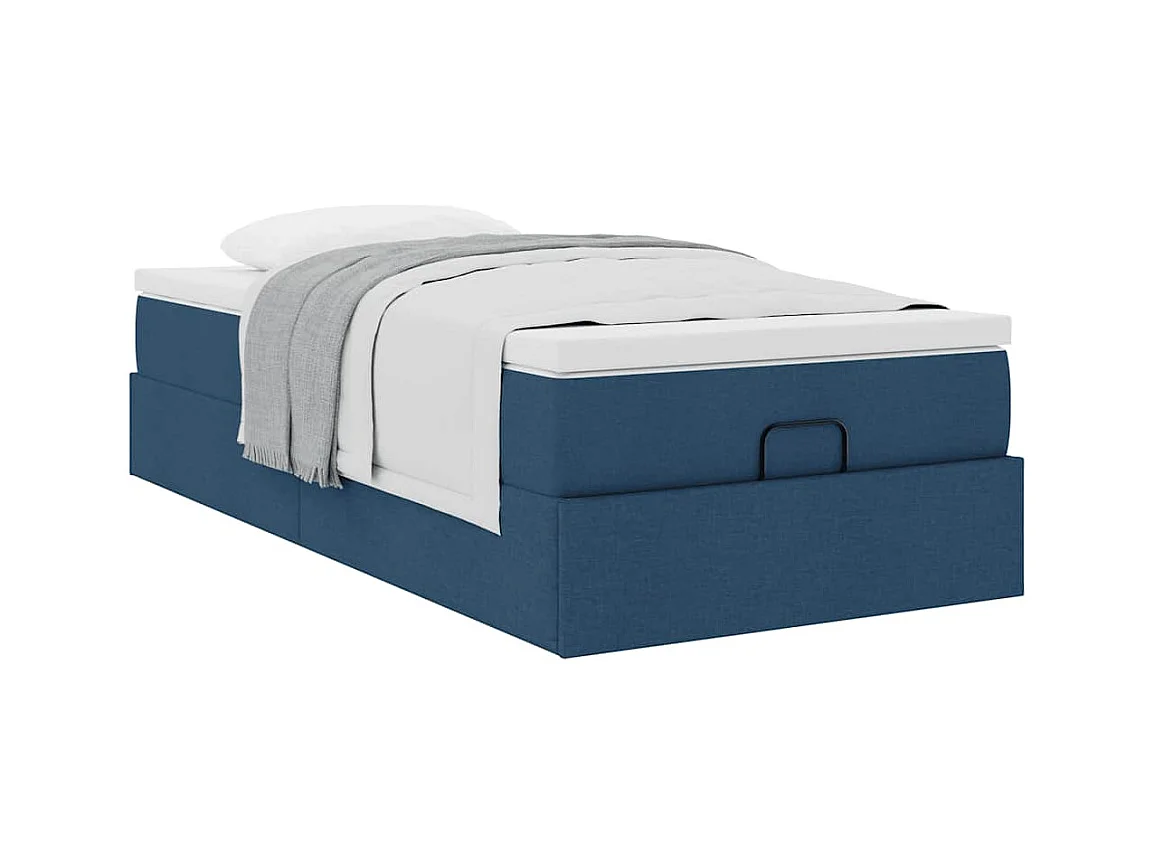 Cadre de lit ottoman avec matelas bleu 90x200 cm tissu