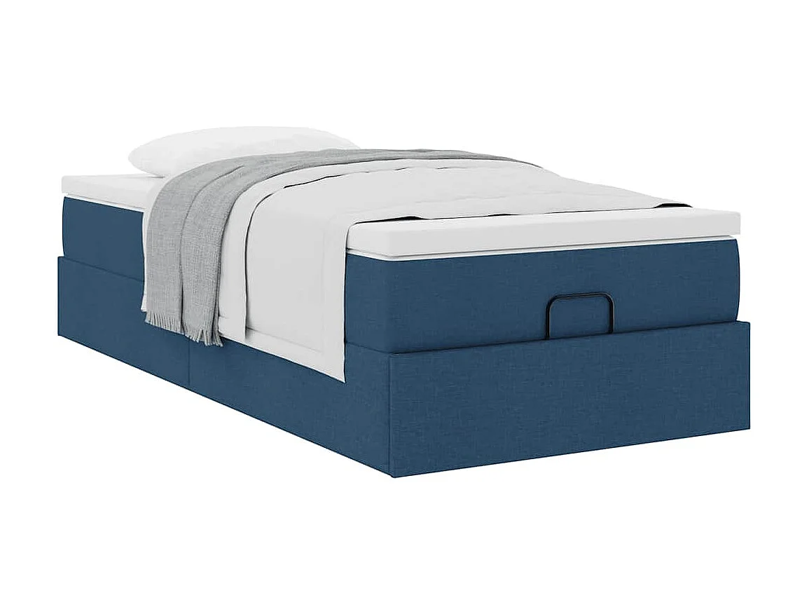 Cadre de lit ottoman avec matelas bleu 90x200 cm tissu