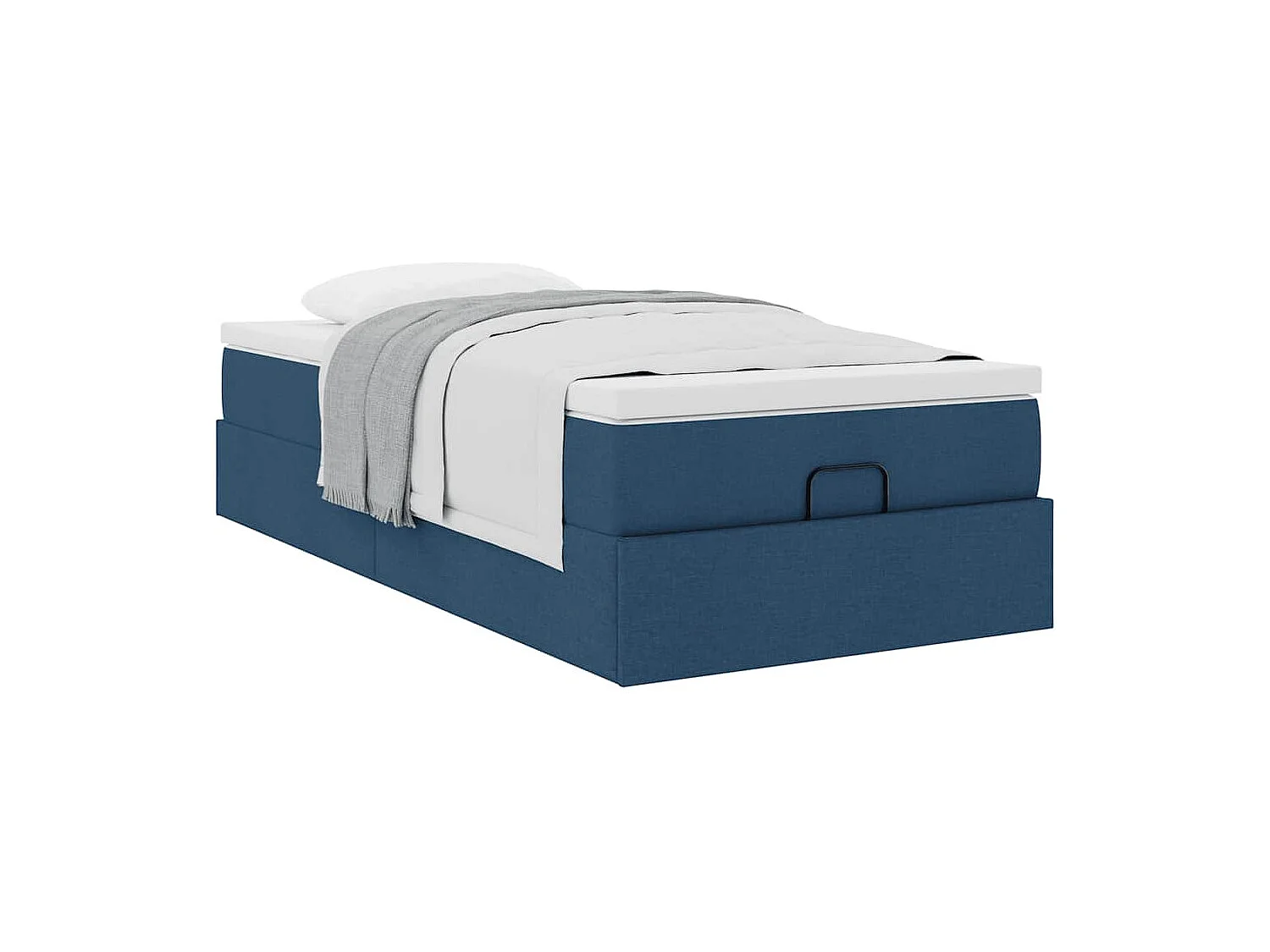 Cadre de lit ottoman avec matelas bleu 90x200 cm tissu