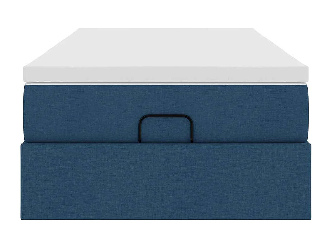 Cadre de lit ottoman avec matelas bleu 90x200 cm tissu