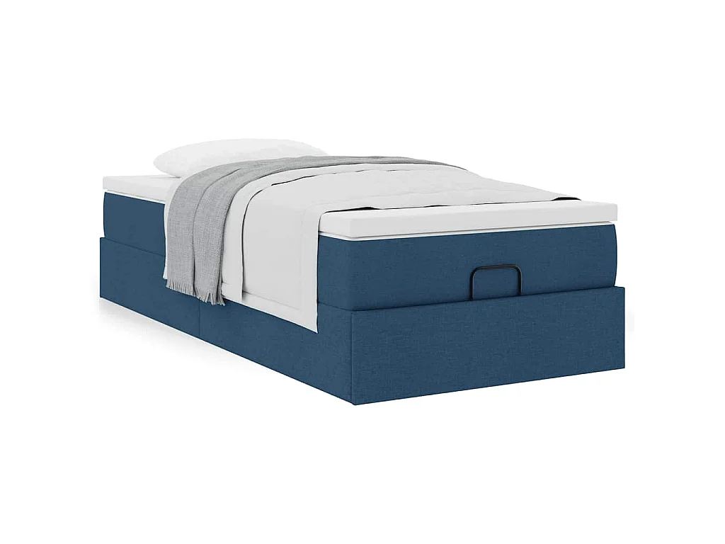 Struttura Letto Pouf con Materasso Blu 90x200 cm in Tessuto