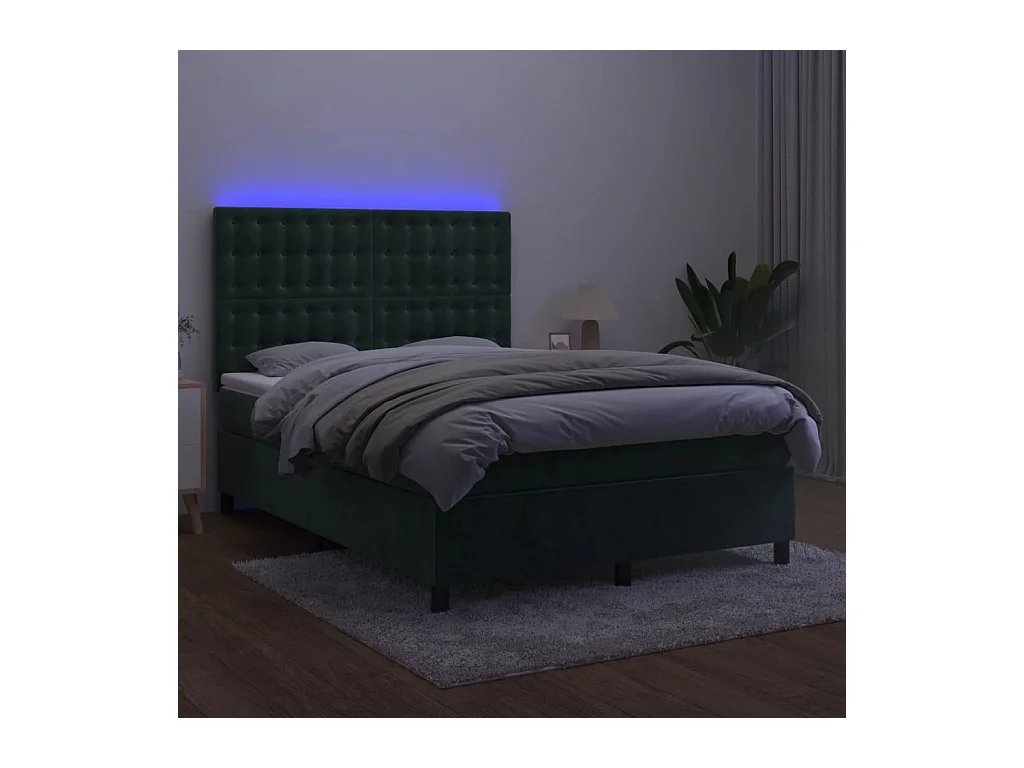 Sommier à lattes de lit matelas et LED Vert foncé 140x190 cm