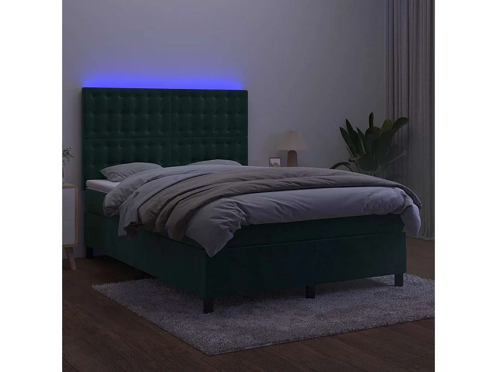 Sommier à lattes de lit matelas et LED Vert foncé 140x190 cm