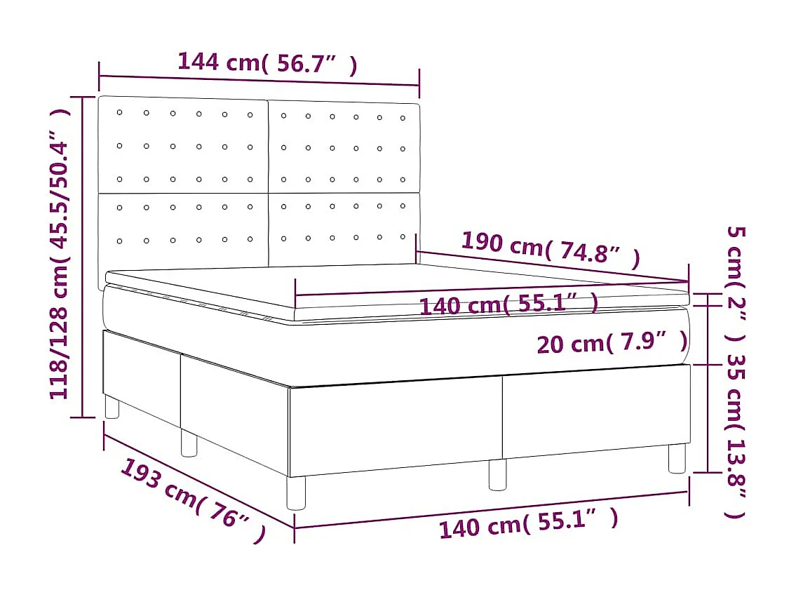 Sommier à lattes de lit matelas et LED Vert foncé 140x190 cm