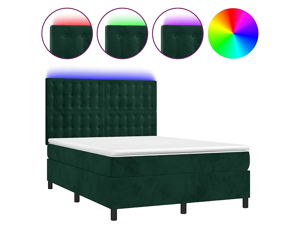 Sommier à lattes de lit matelas et LED Vert foncé 140x190 cm