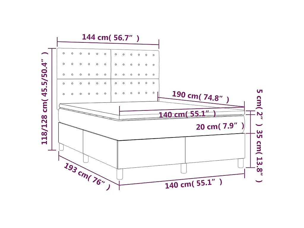 Sommier à lattes de lit matelas et LED Vert foncé 140x190 cm