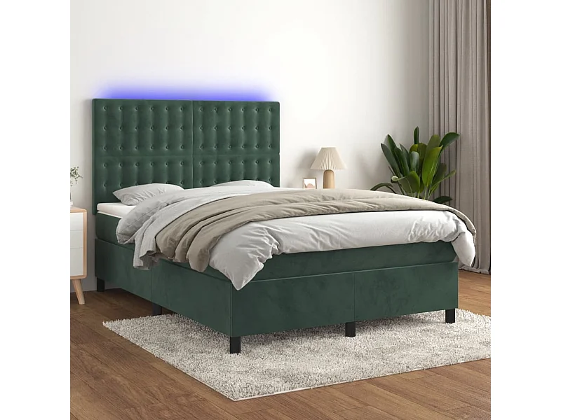 Boxspring met matras en LED fluweel donkergroen 140x190 cm