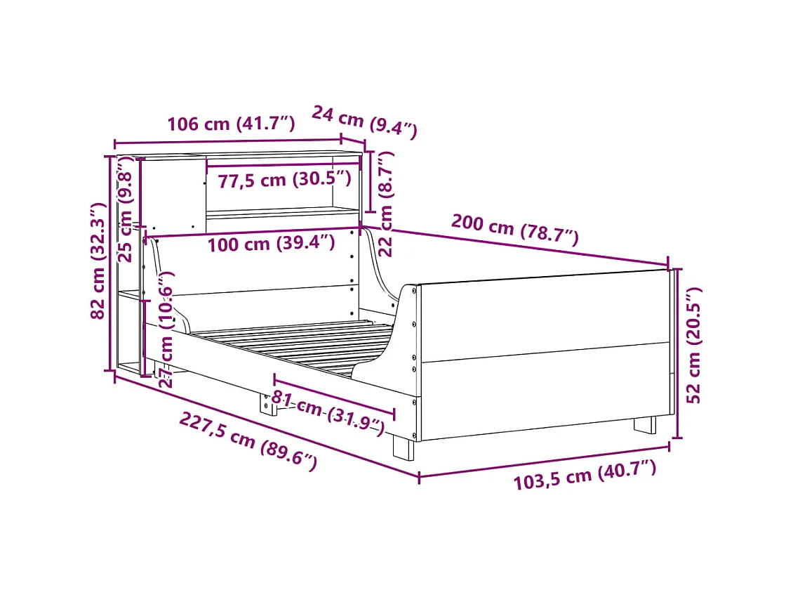 Bedframe zonder matras massief grenenhout wasbruin 100x200 cm