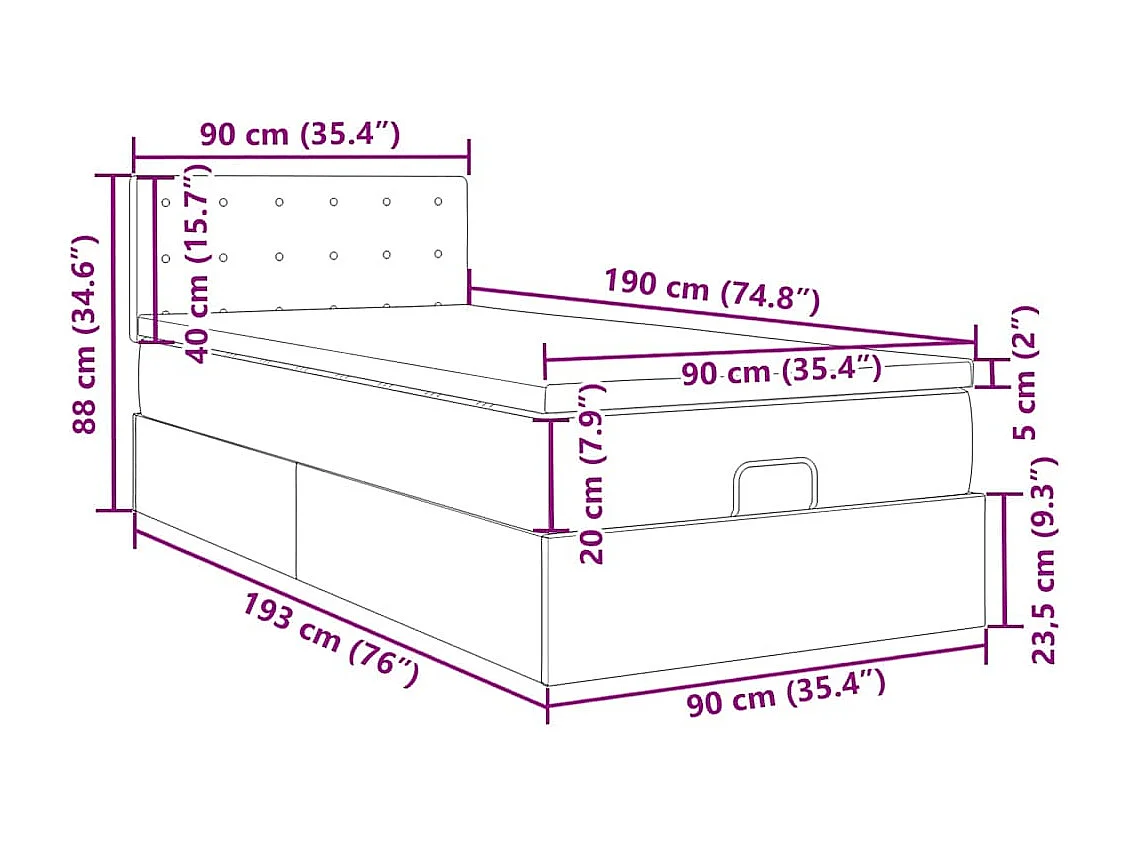 Struttura Letto Pouf con Materasso 90x190 cm in Tessuto