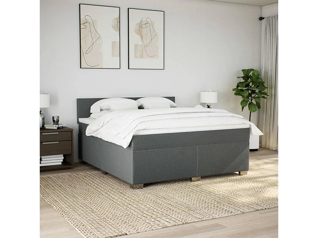 Sommier à lattes de lit avec matelas Gris foncé 180x200cm Tissu