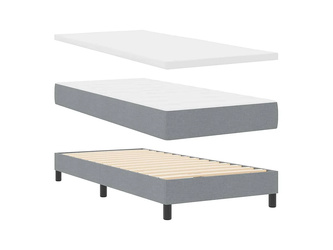 Lit boxspring avec matelas Gris clair 90 x 200 cm tissu