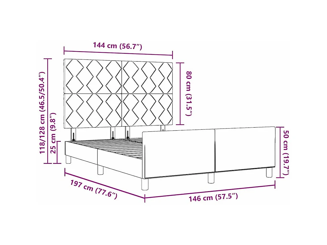 Cadre de lit avec tête de lit Gris clair 140 x 190 cm tissu