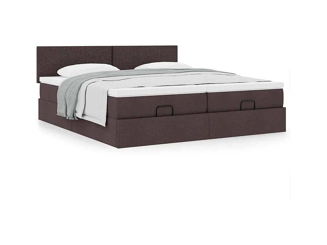 Cadre de lit ottoman avec matelas marron foncé 180x200 cm tissu