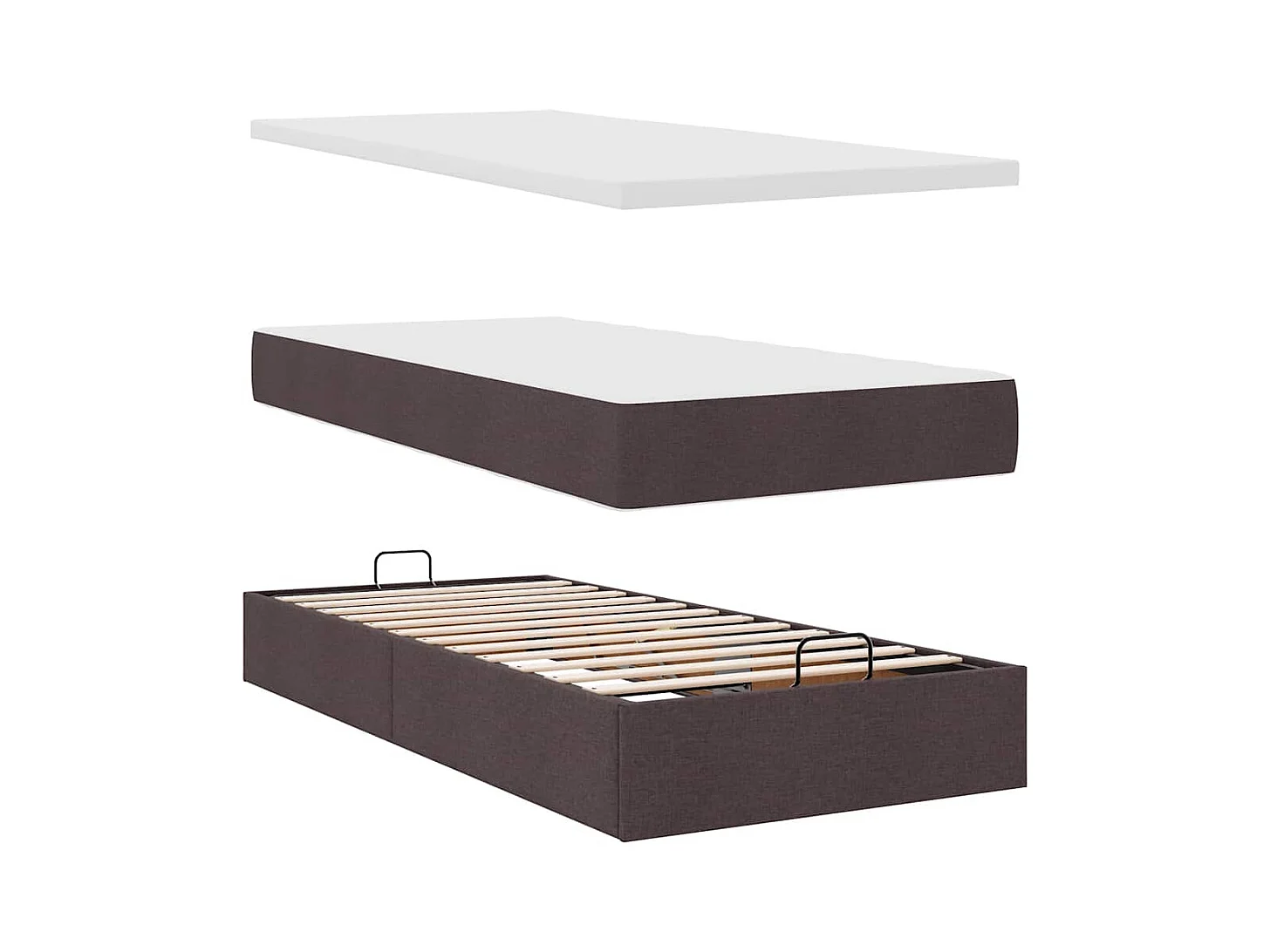 Cadre de lit ottoman avec matelas marron foncé 180x200 cm tissu