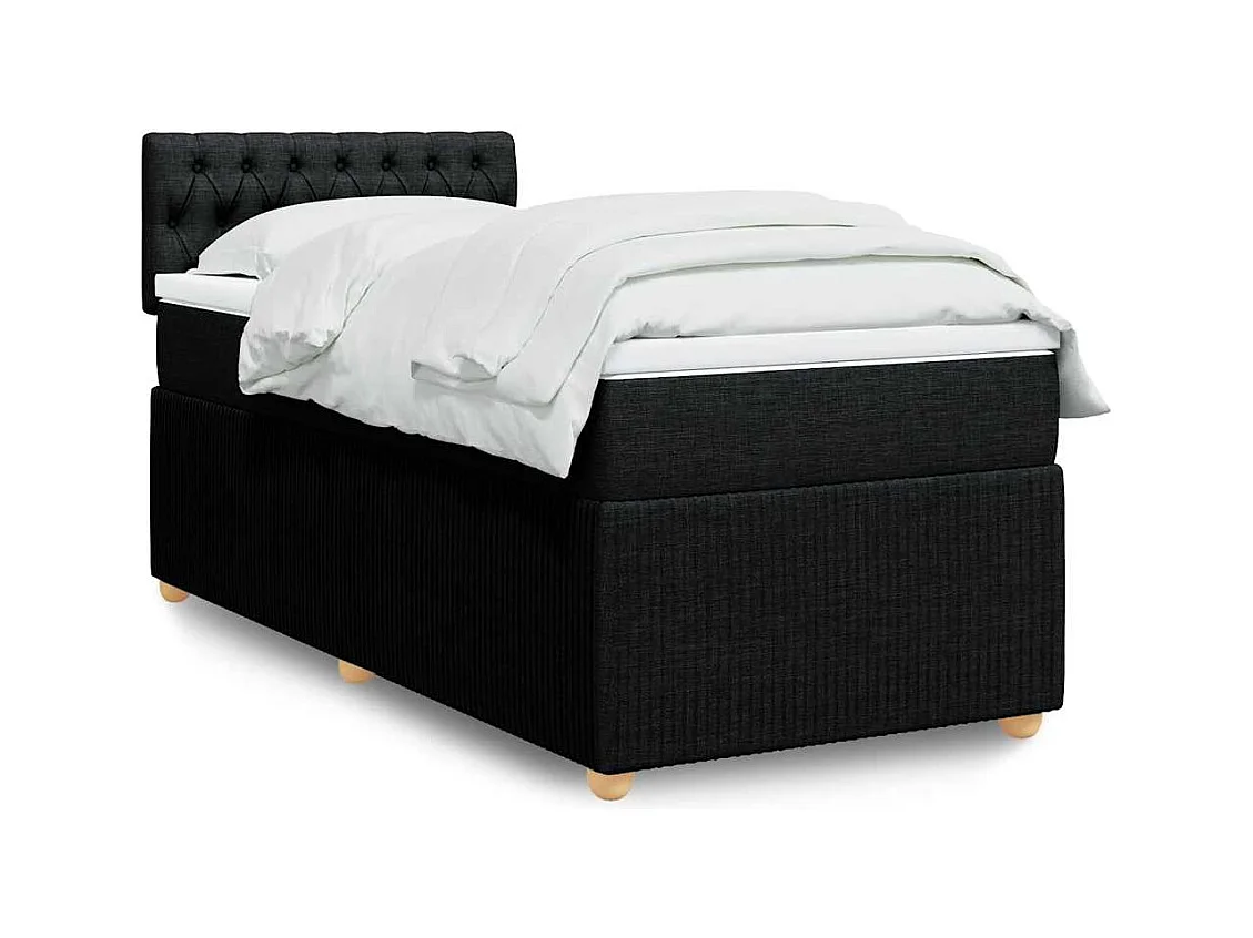 Cama box spring con colchón tela negro 90x190 cm