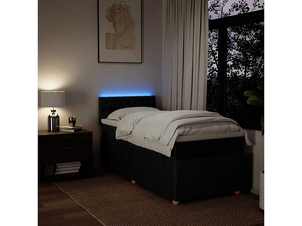 Giroletto a Molle con Materasso Nero 90x190 cm in Tessuto